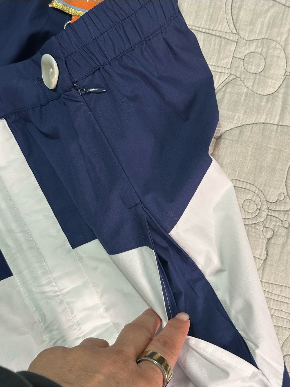 La Plage Cabana Ruched Skirt Navy White Stripe Ribbon Detail NWT L MSRP $248 - Picture 6 of 10